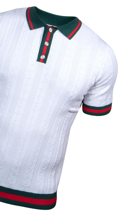 Prestige Men's White Short-sleeves polo t-shirt green and red trim - Design Menswear