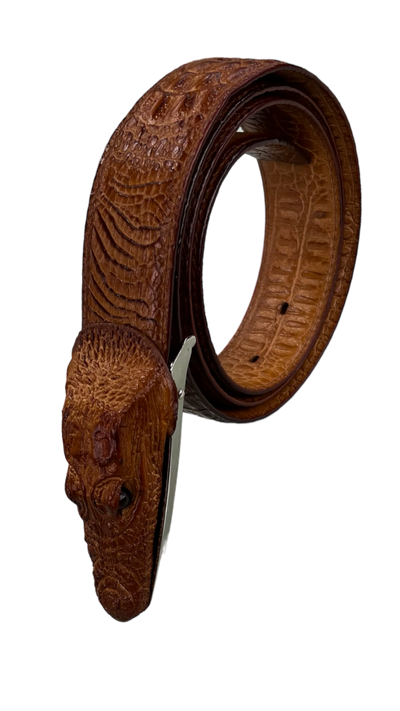 men's cognac alligator belt genuine leather alligator head - Design Menswear