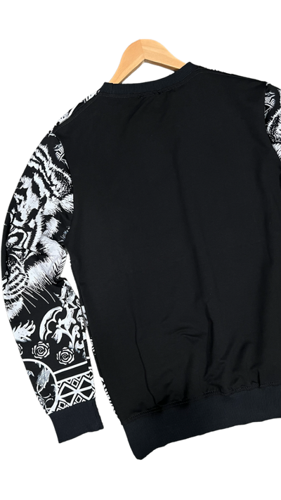 Men's Black Graphic Sweatshirt With Silver Stone Lion Head - Design Menswear