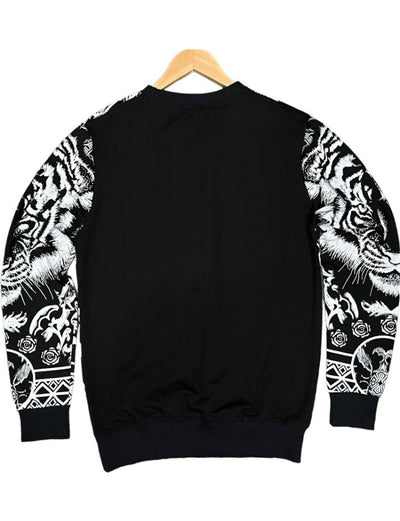 Men's Black Graphic Sweatshirt With Silver Stone Lion Head - Design Menswear