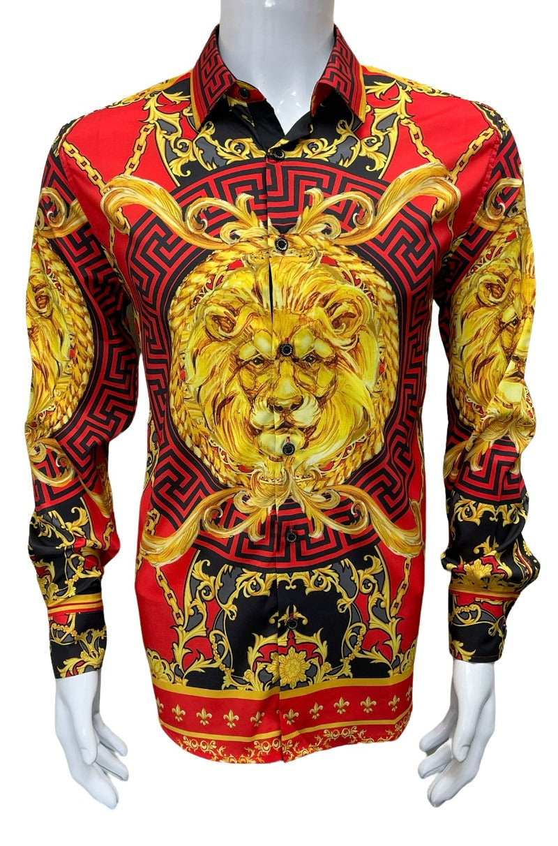 Men's Red and gold long sleeves paisley slim fit shirt – Design Menswear