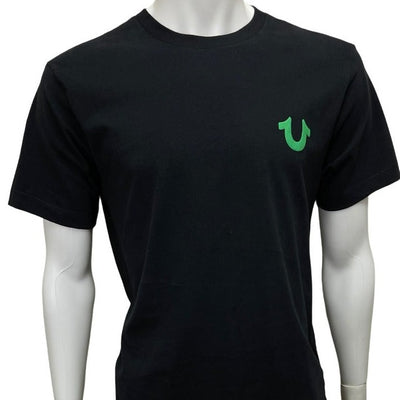 True Religion Black and Green Men's Graphic Tees 100% Cotton T-shirt - Design Menswear